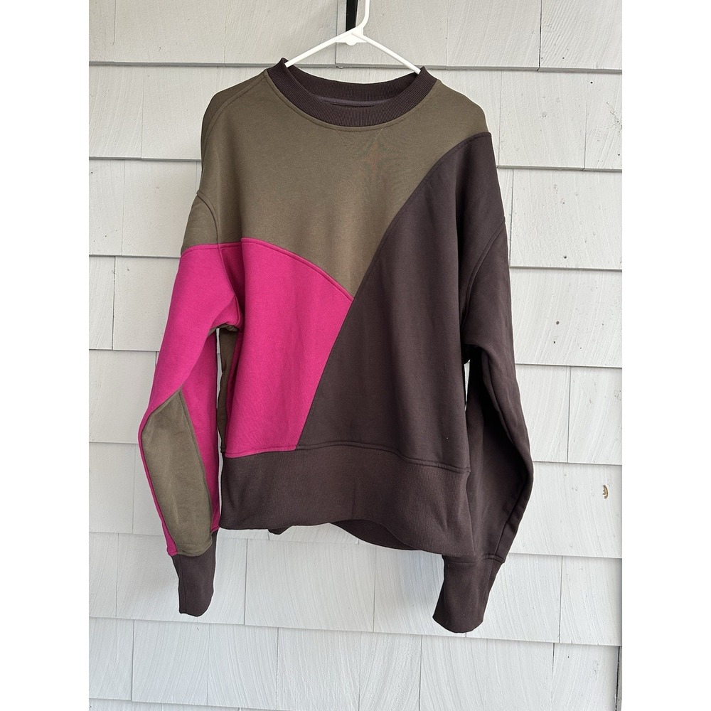 JACQ Gender-Free Colorblock Sweatshirt M Brown Pink Olive Unisex Pullover